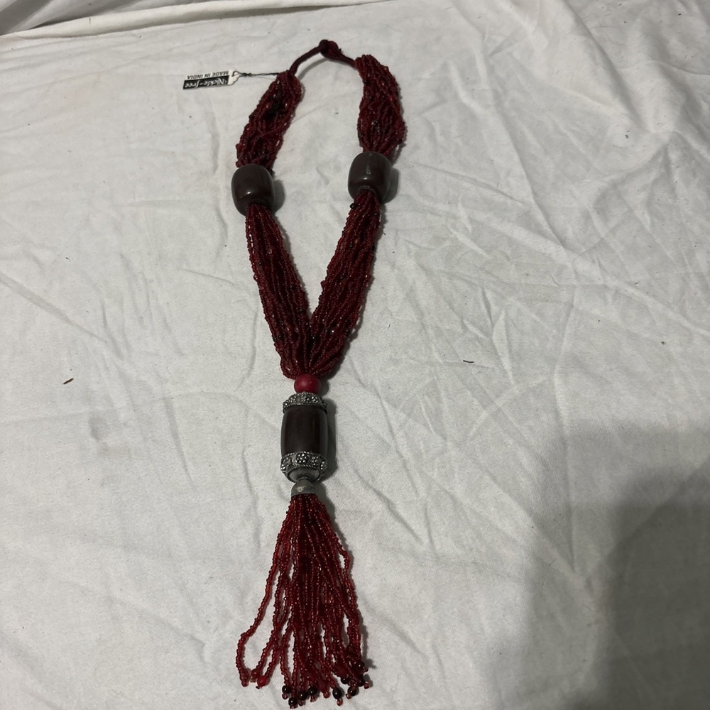 Red Chunky Multi Strand Seed Bead Necklace Nickle Free Made In India‎